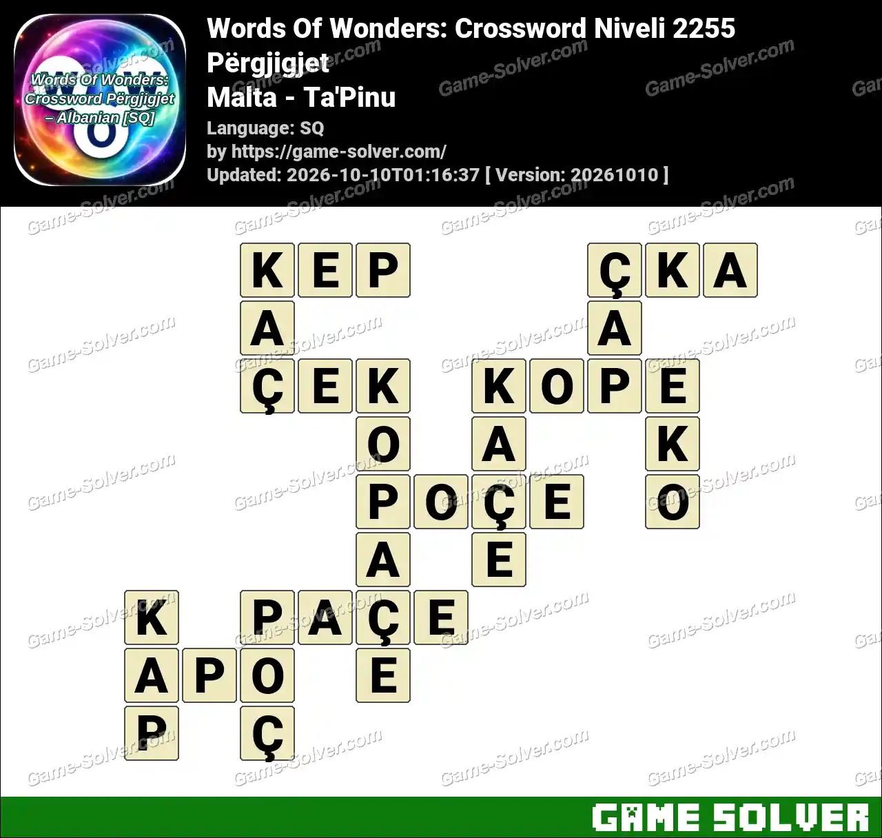 Words Of Wonders: Crossword Niveli 2255 Përgjigjet – Malta – Ta’Pinu